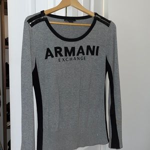 Armani Exchange sweater grey with black lines and zipper detail